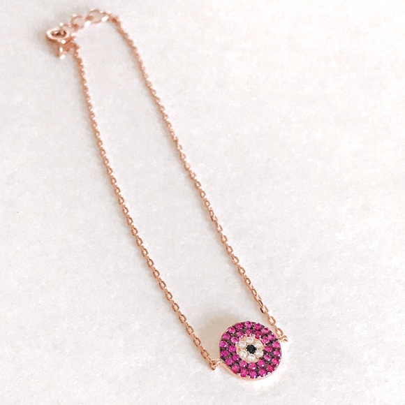Jewelry - Rose Gold Ruby Cubic Zirconia S. Silver Bracelet
